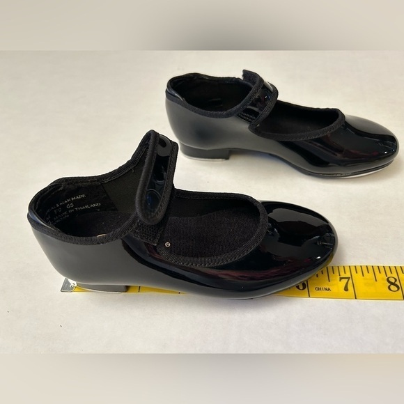 Theatrical girls black tap dance shoes with velcro strap easy on & off size 9. H - Picture 7 of 10